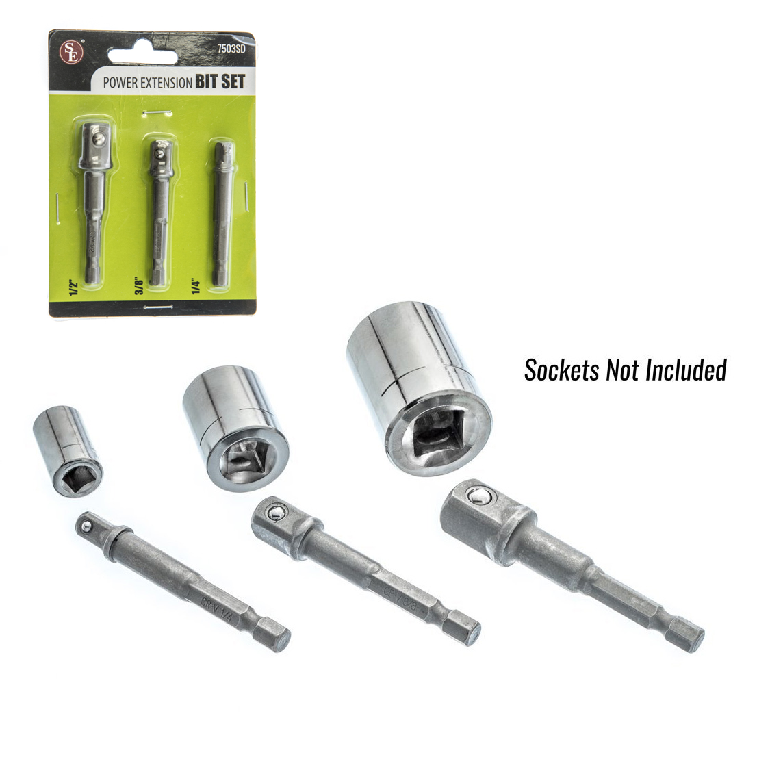 3 pc Power Extension Bit Set (6 pc Clip Strip)