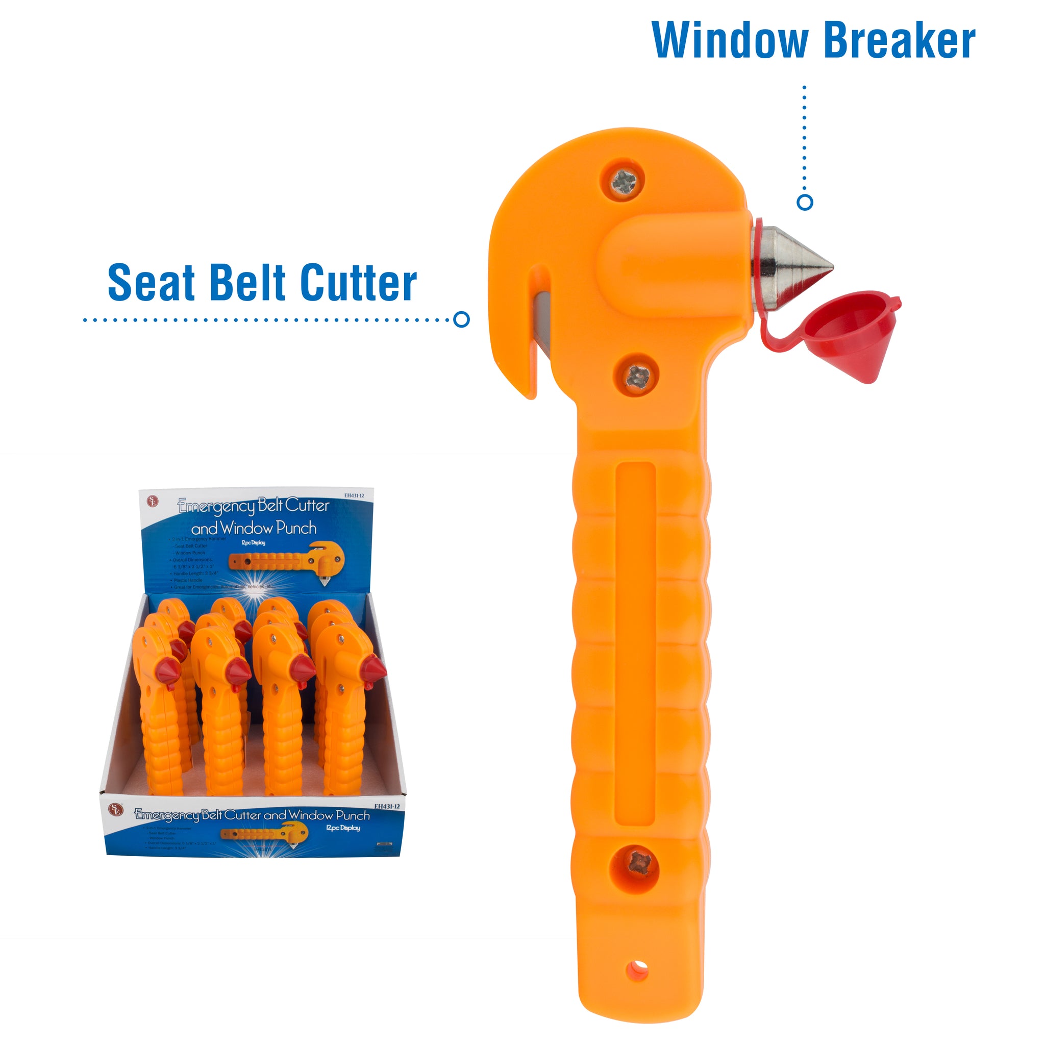 3-in-1 Compact 5 Emergency Window Punch, Hammer & Seat Belt Cutter